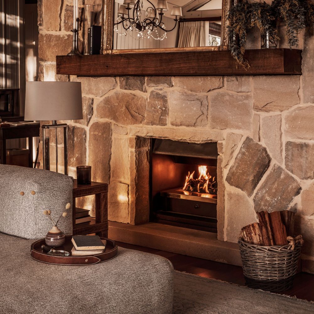 One&Only Wolgan Valley - Accommodation Wolgan Villa Lounge Fireplace